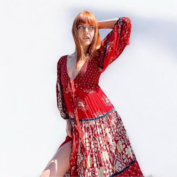 Free People Bohemian Gypsy Witchy Bali Laurel Maxi Dress Large Patchwork 70s - Picture 5 of 16